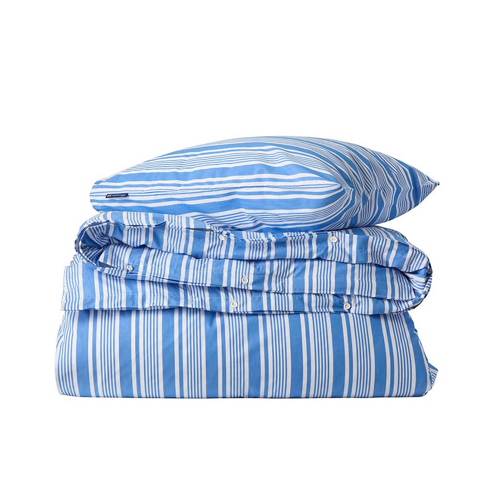 Lexington Striped Cotton Poplin Påslakanset Blue/White