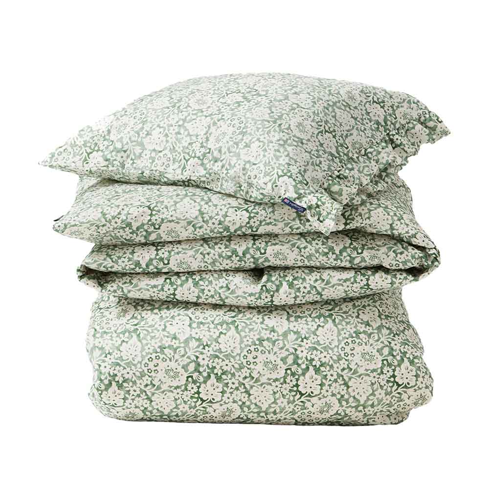Lexington Green Floral Printed Cotton Sateen Påslakanset 220x220 Grön