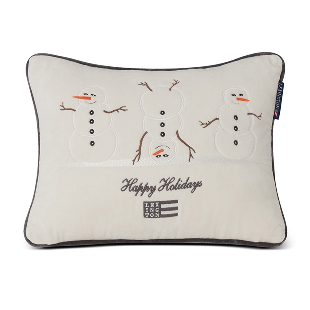 Lexington Snowmen Embroidered Cotton Velvet Prydnadskudde