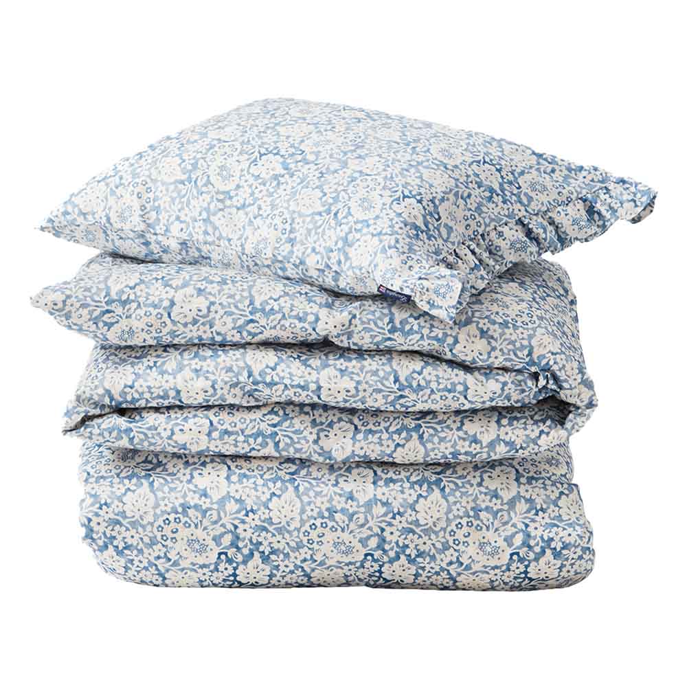 Lexington Blue Floral Printed Cotton Sateen Påslakanset 220x220 Blå