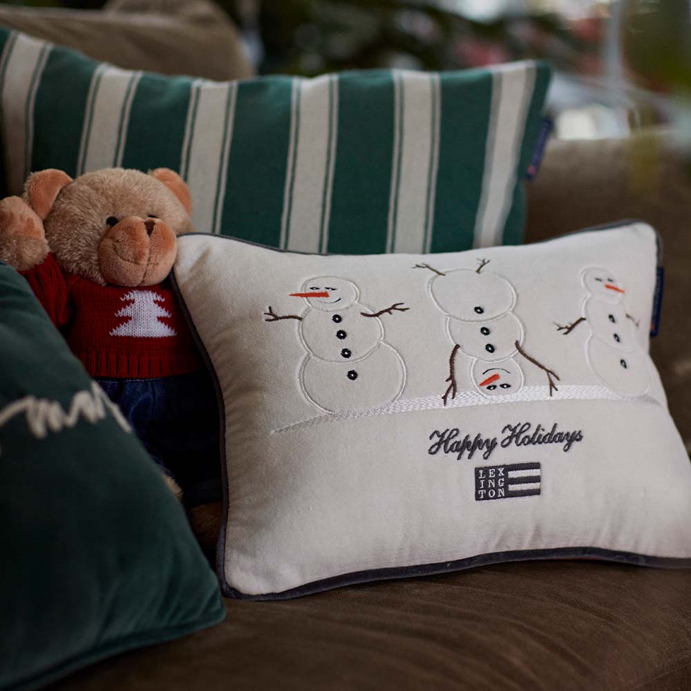 Lexington Snowmen Embroidered Cotton Velvet Prydnadskudde