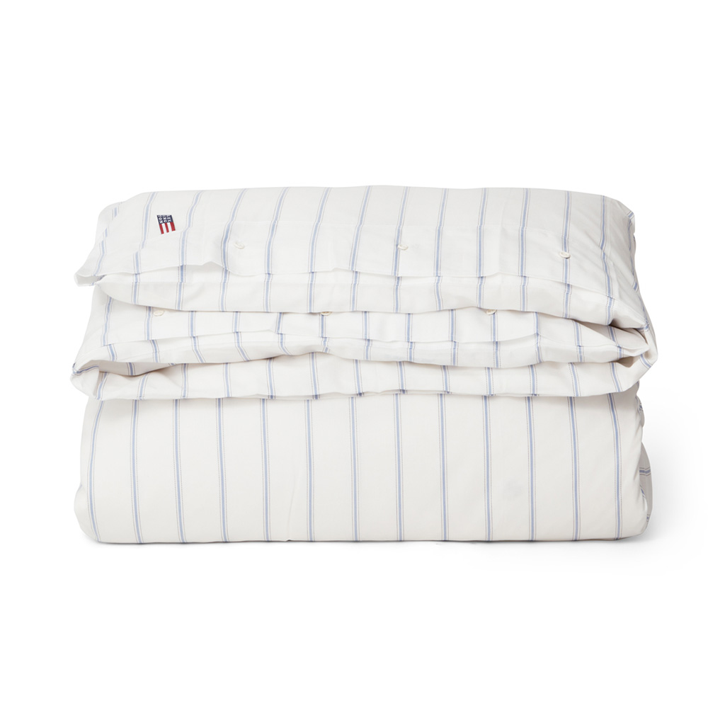 Lexington White/Blue Striped Lyocell/Cotton Påslakan 150x210 Vit