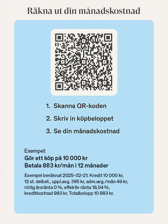 Räkna ut din månadskostnad. Skanna QR-koden