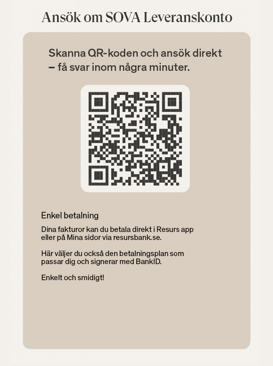 Ansök om SOVA Leveranskonto Skanna QR-koden