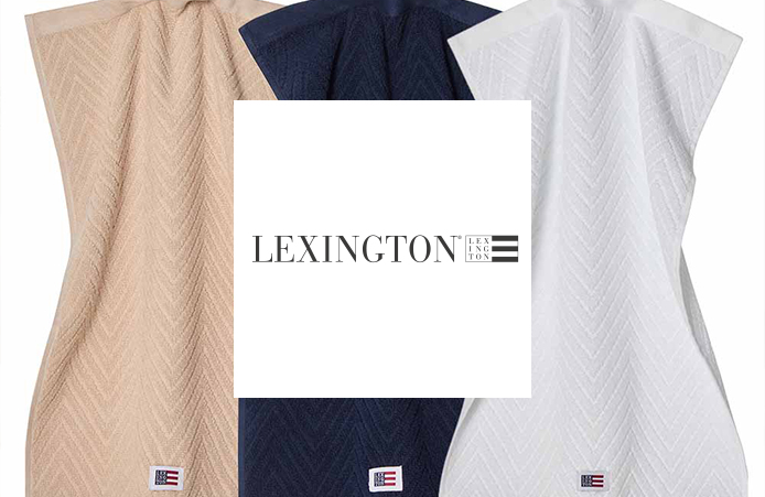 Handdukar fr&aring;n Lexington och vit ruta med Lexington logga